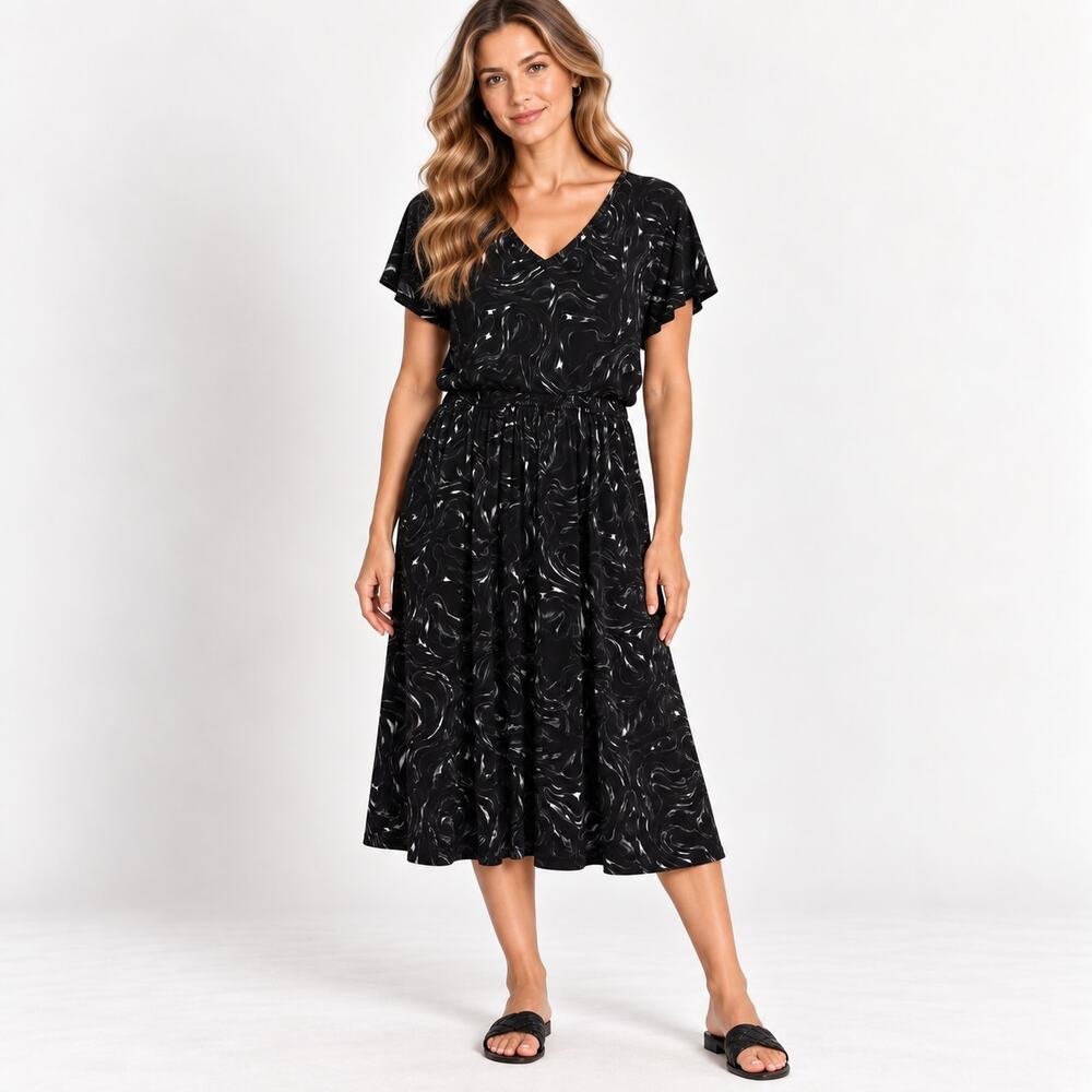 Simply Vera Vera Wang Dress Women's Size L NWT Black Marble Rayon Office Casual